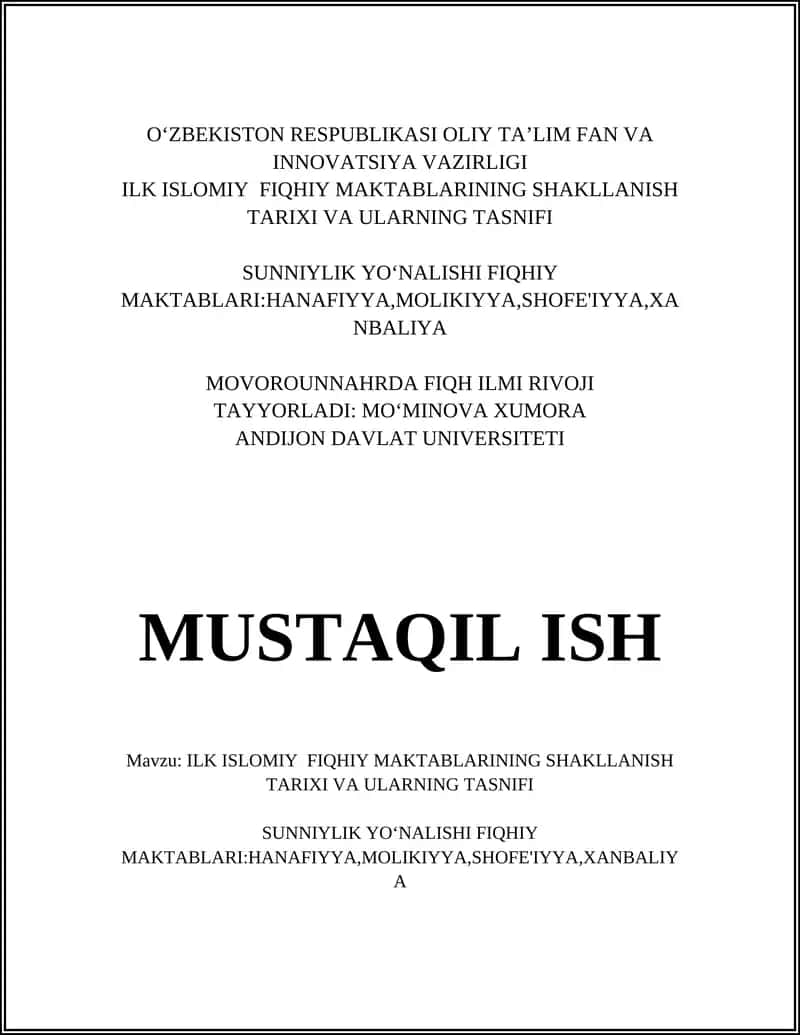ILK ISLOMIY FIQHIY MAKTABLARINING SHAKLLANISH TARIXI VA ULARNING TASNIFI 1