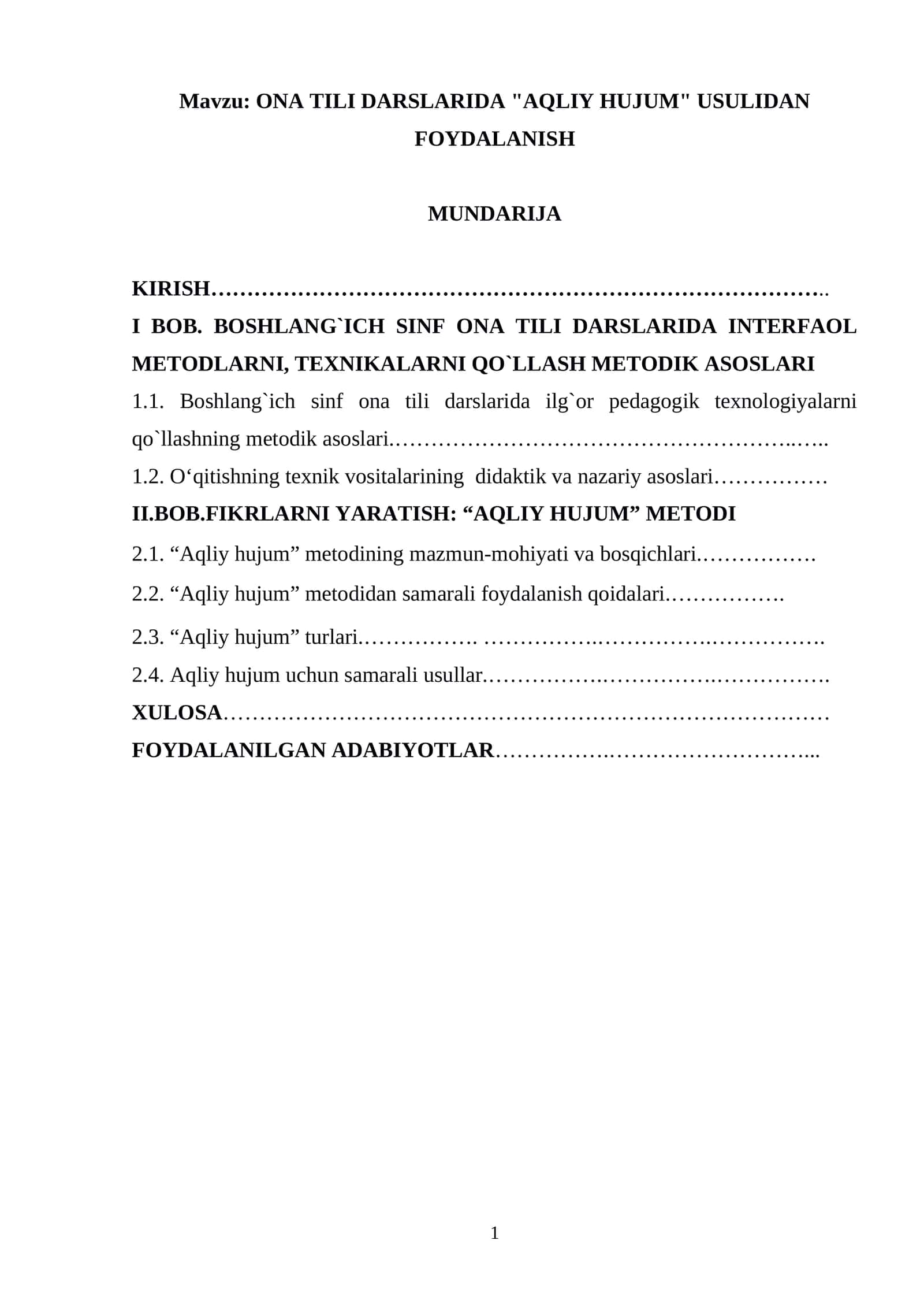 ONA TILI DARSLARIDA AQLIY HUJUM USULIDAN FOYDALANISH 1