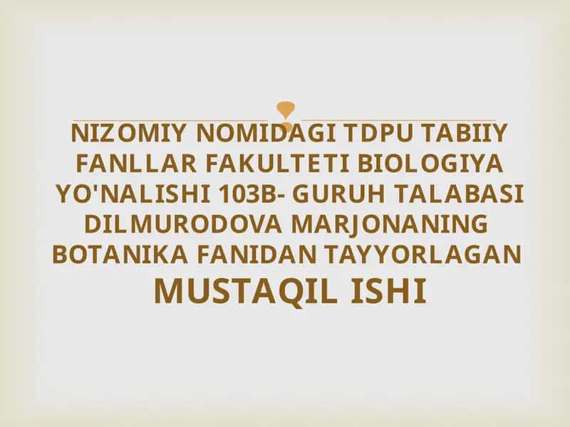 BIOLOGIYA YO'NALISHI 103B- GURUH TALABASI DILMURODOVA MARJONA 1