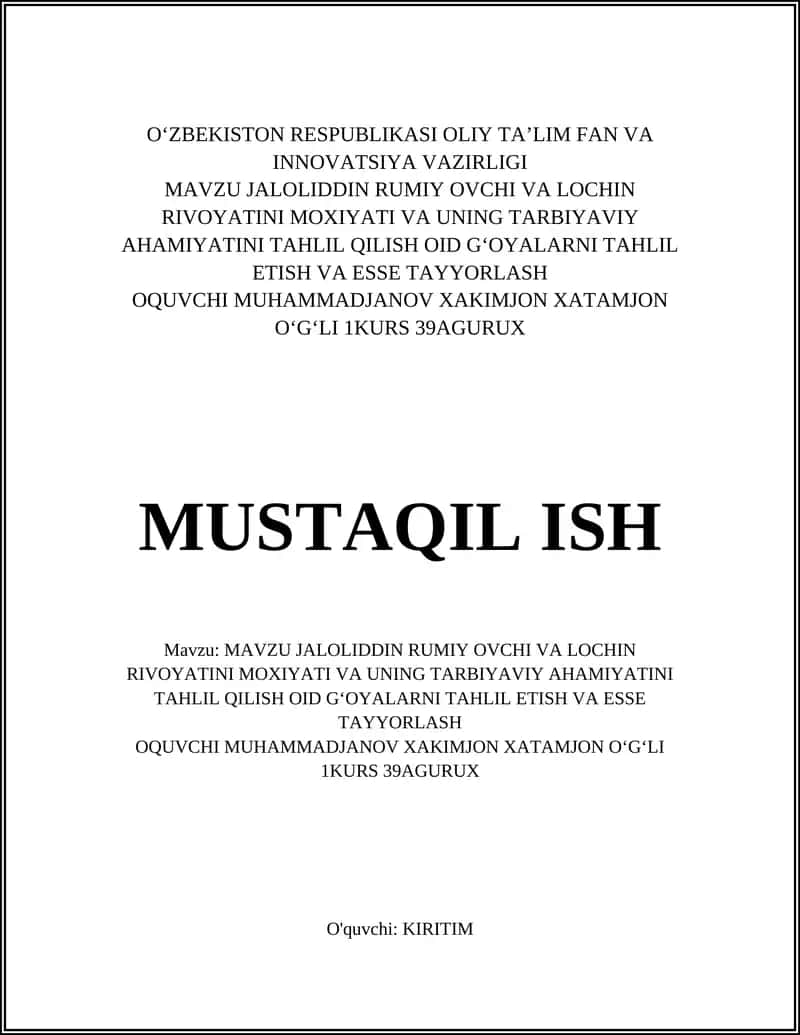 Ovchi va Lochin rivoyatining mohiyati va badiiy xususiyatlari 1