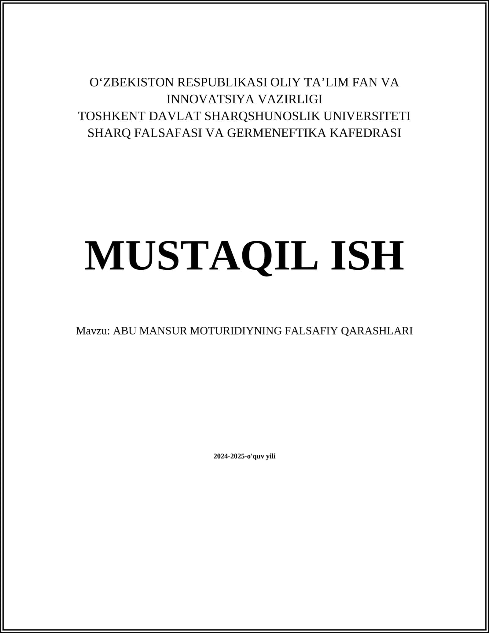 ABU MANSUR MOTURIDIYNING FALSAFIY QARASHLARI 1