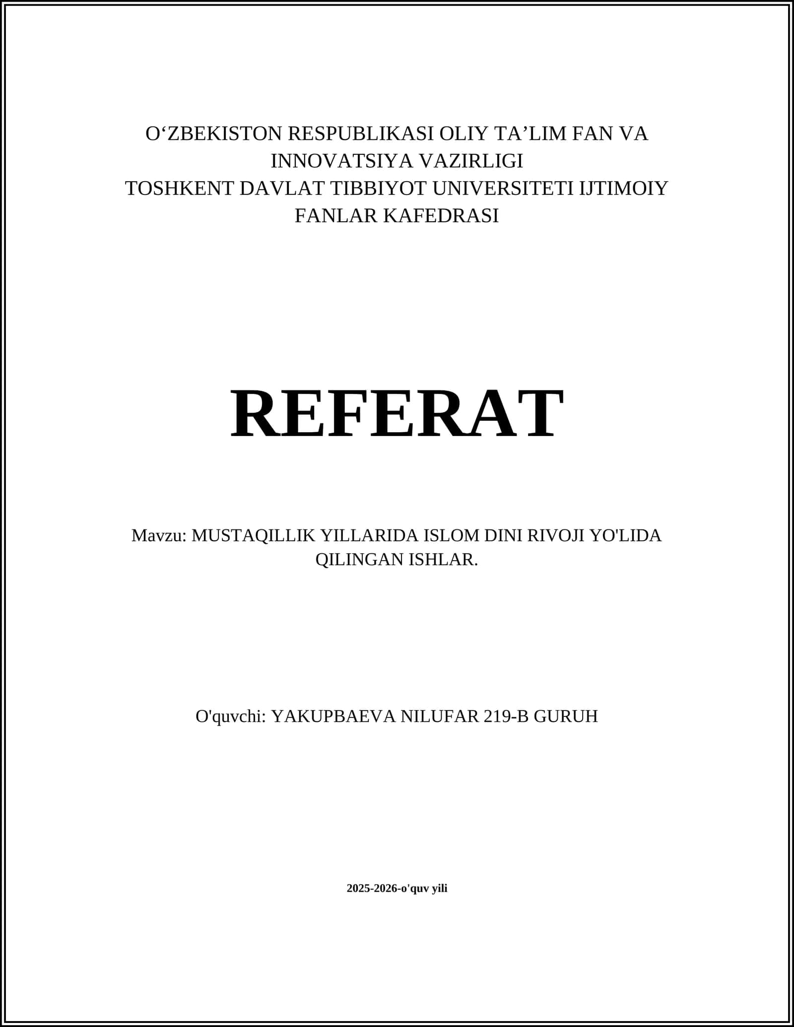 MUSTAQILLIK YILLARIDA ISLOM DINI RIVOJI YO'LIDA QILINGAN ISHLAR 1
