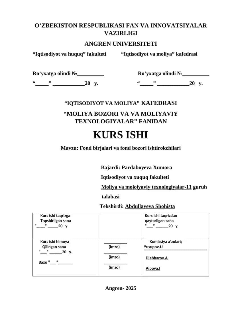 Fond birjalari va fond bozori ishtirokchilari 1