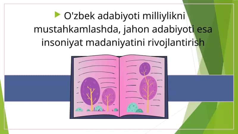 O'zbek adabiyoti milliylikni mustahkamlashda, jahon adabiyoti esa insoniyat madaniyatini rivojlantirish 1