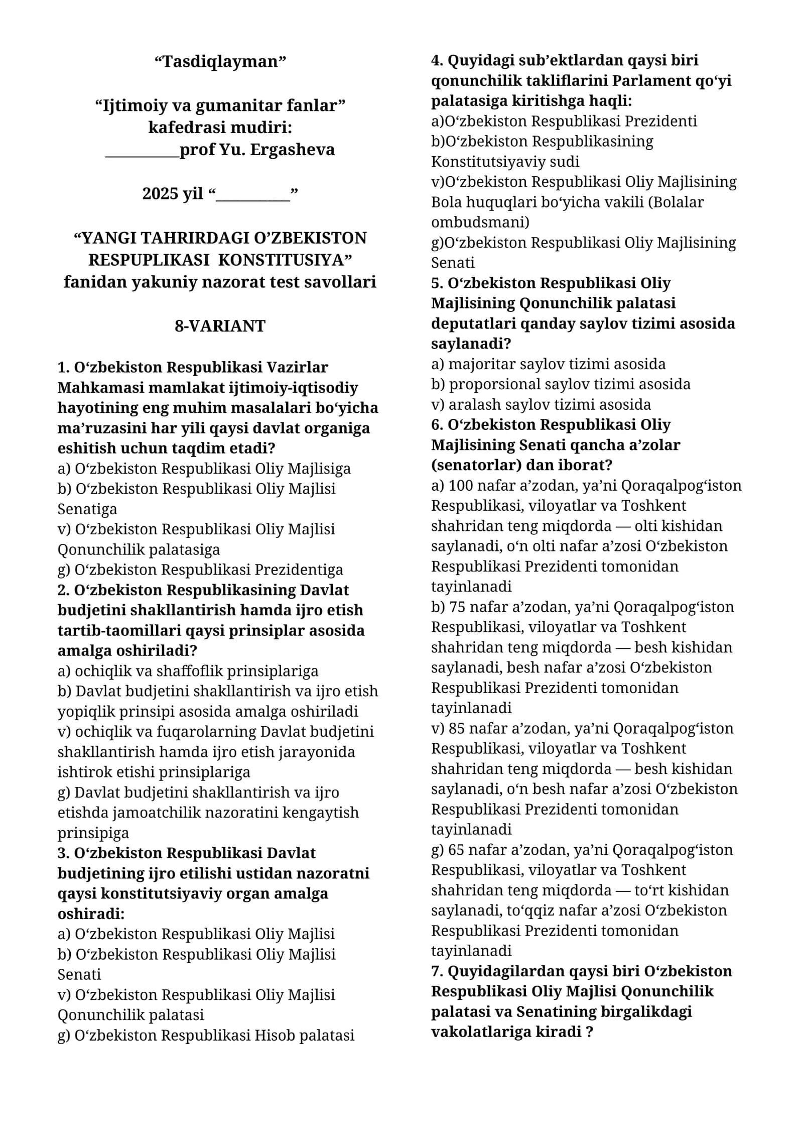 YANGI TAHRIRDAGI O’ZBEKISTON RESPUPLIKASI KONSTITUSIYA 1