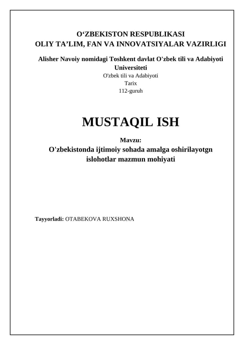 O'zbekistonda ijtimoiy islohotlar: Maqsad, yo'nalish va ahamiyat 1