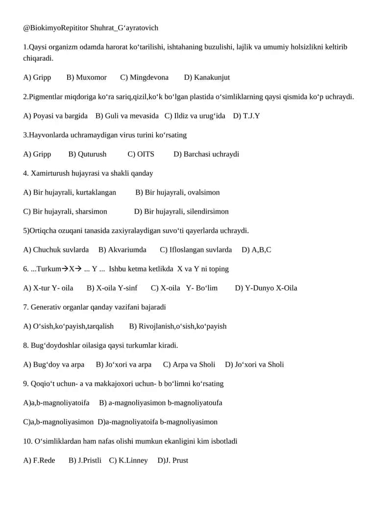 Biokimyo Repititor Shuhrat_G‘ayratovich 1