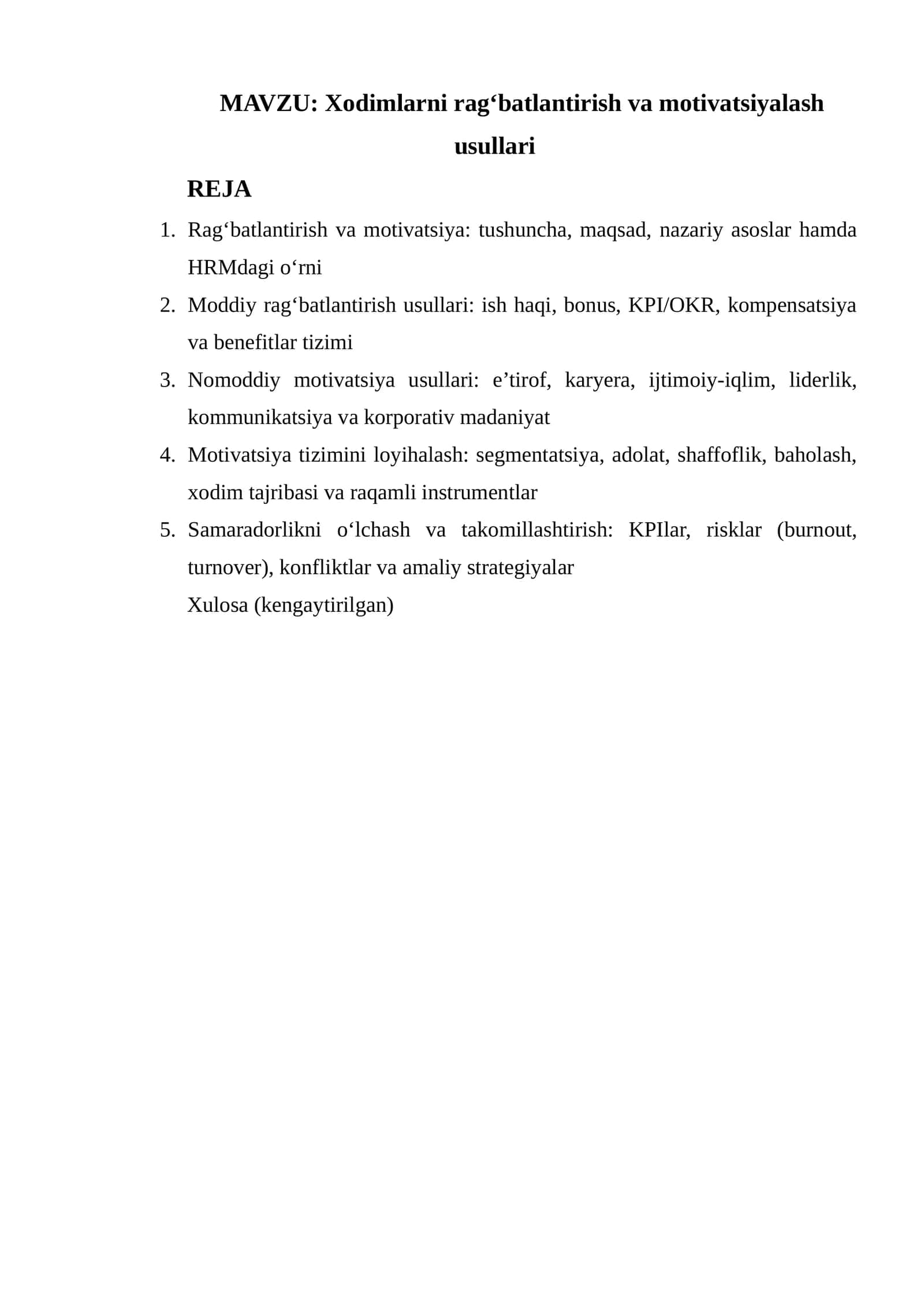 Xodimlarni rag‘batlantirish va motivatsiyalash usullari 1