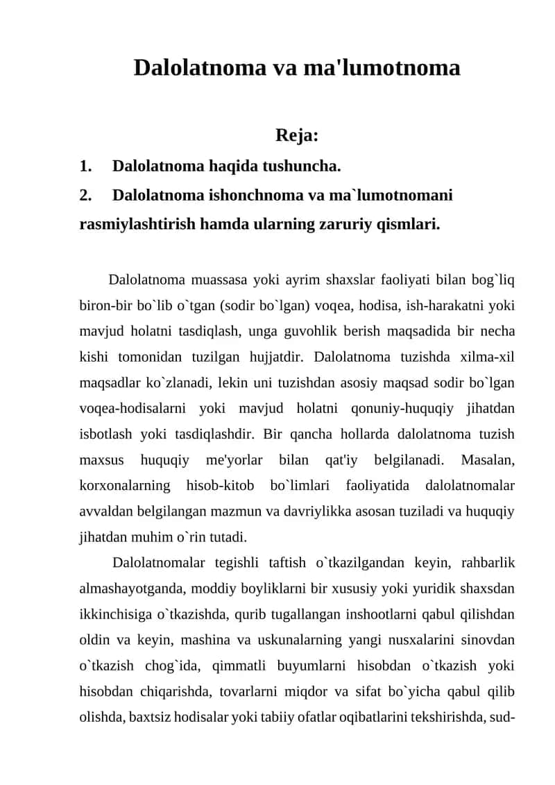 Dalolatnoma va ma'lumotnoma 1