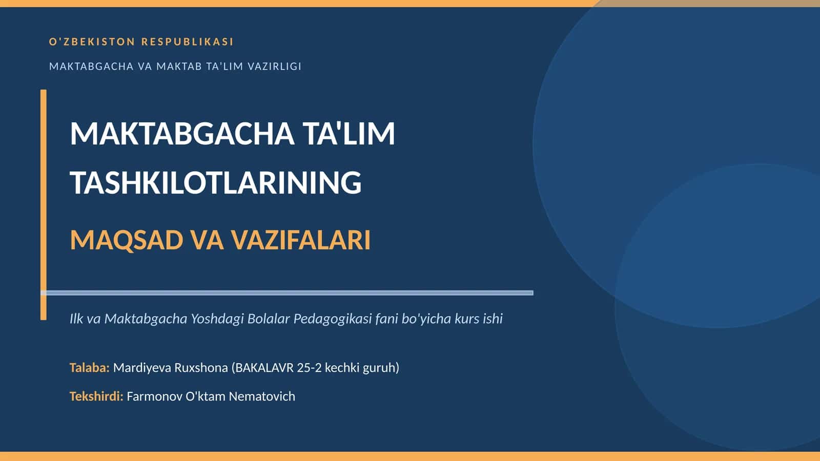 Ilk va Maktabgacha Yoshdagi Bolalar Pedagogikasi fani bo'yicha kurs ishi 1