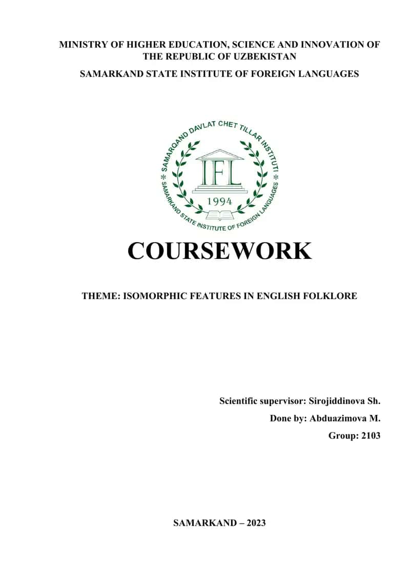Coursework on Isomorphic Features in English Folklore 1