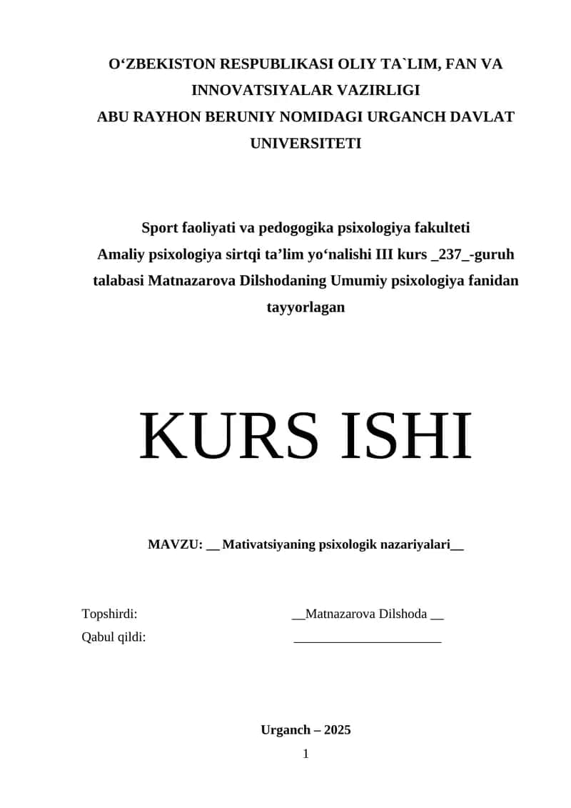 Mativatsiyaning psixologik nazariyalari 1
