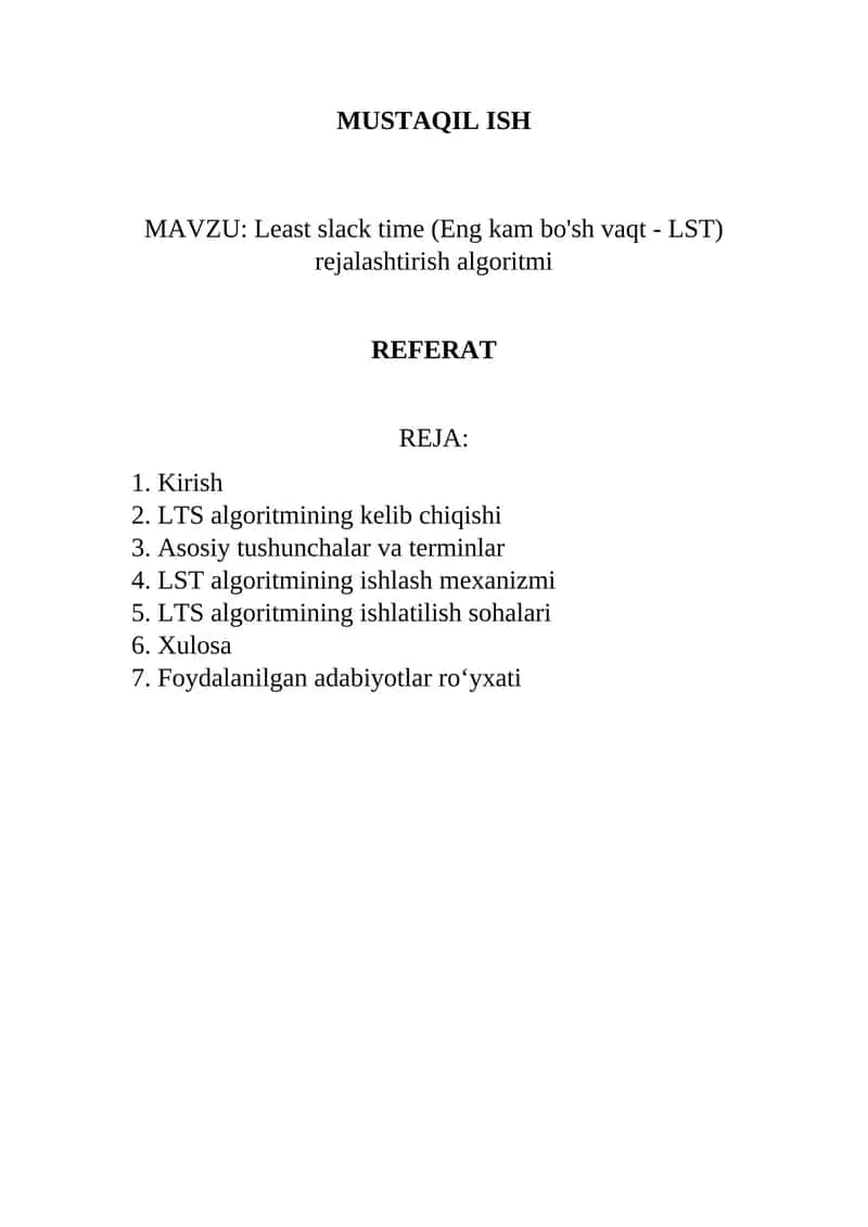 Least Slack Time (LST) rejalashtirish algoritmi 1