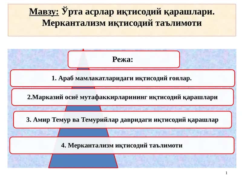Ўрта асрлар иқтисодий қарашлари. Меркантализм иқтисодий таълимоти 1