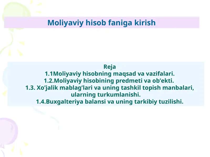 Moliyaviy hisob faniga kirish 1