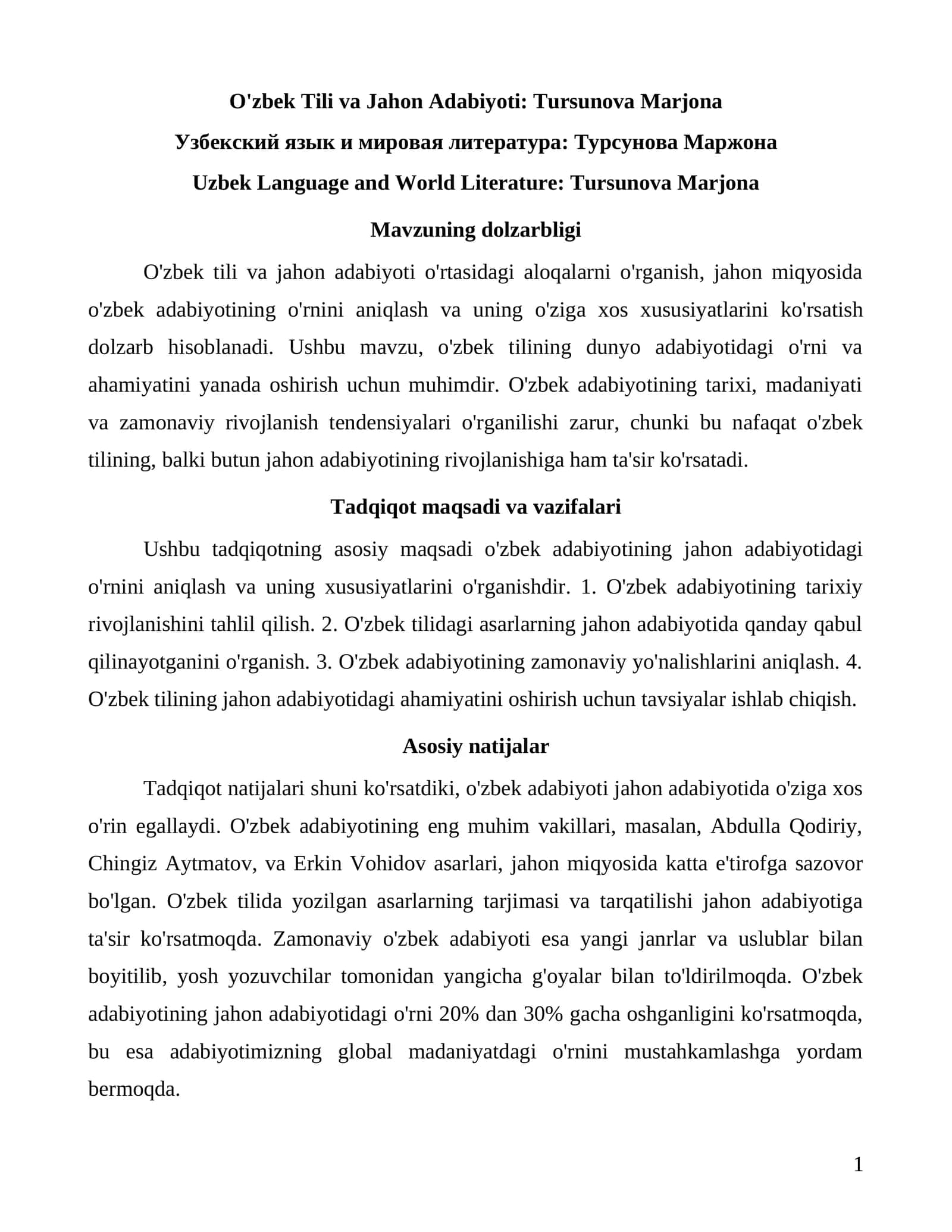O'zbek Tili va Jahon Adabiyoti 1