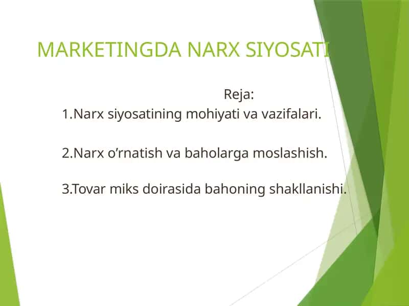 MARKETINGDA NARX SIYOSATI 1