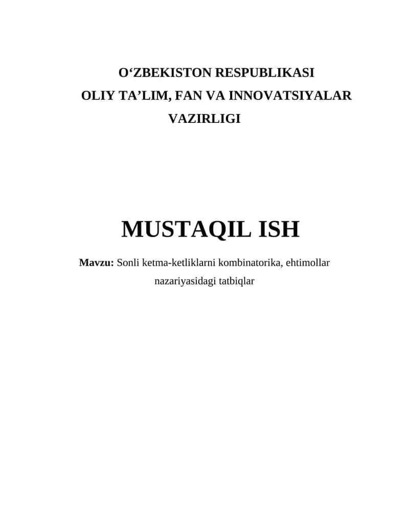 Sonli ketma-ketliklarni kombinatorika, ehtimollar nazariyasidagi tatbiqlar 1