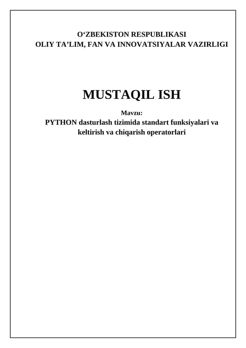 PYTHON standart funksiyalari va kiritish/chiqarish operatorlari 1