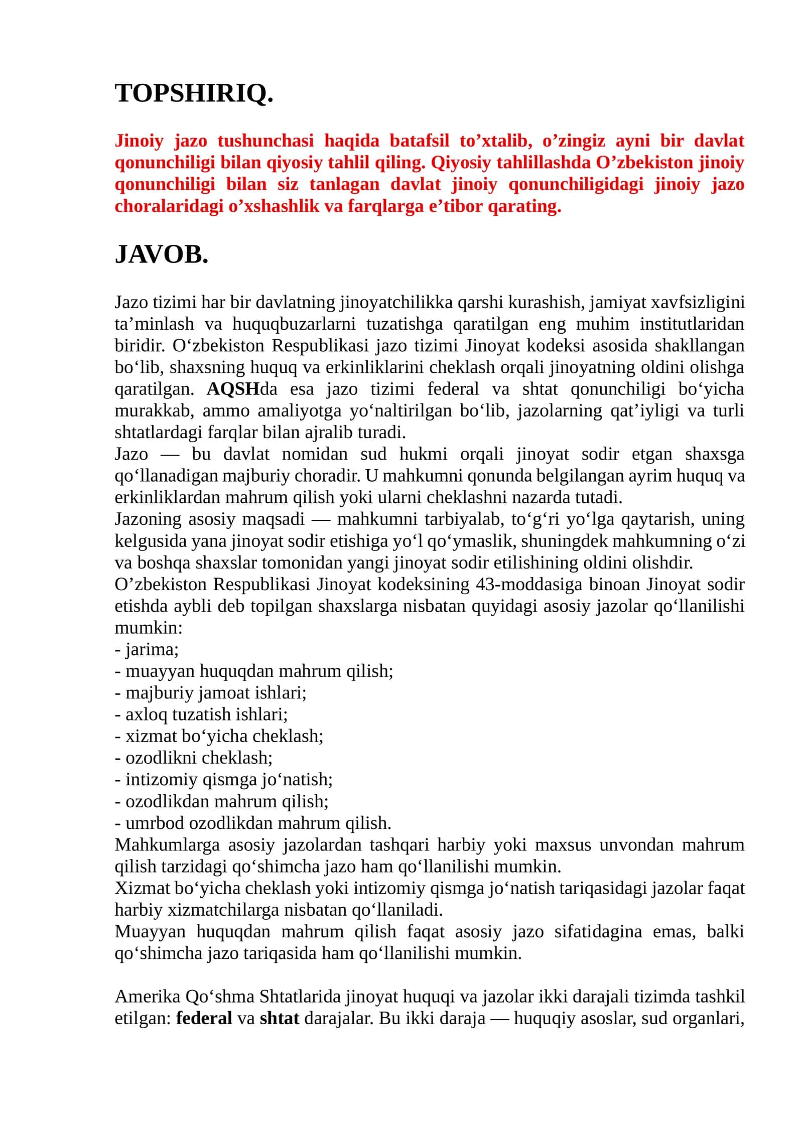 Jinoiy jazo tushunchasi haqida 1