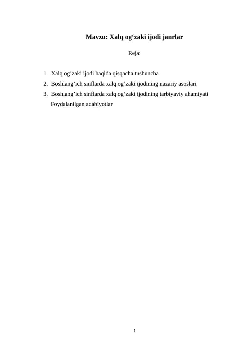 Xalq og‘zaki ijodi janrlar 1
