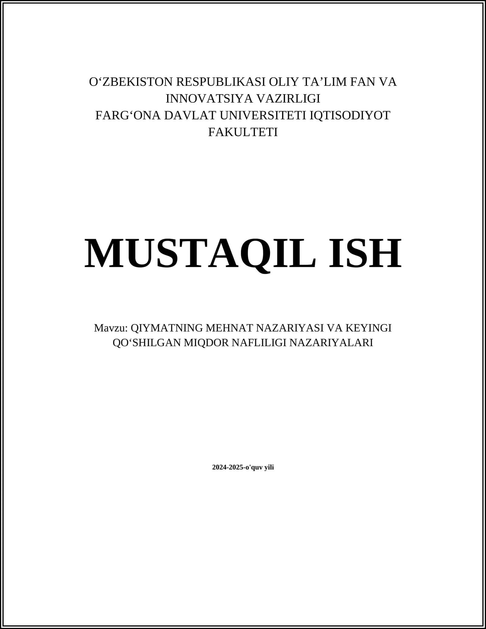 Qiymatning Mehnat Nazariyasining Asosiy Tamoyillari 1