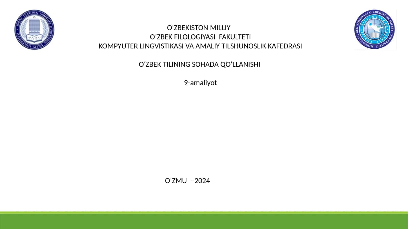 O‘ZBEK TILINING SOHADA QO‘LLANISHI9-amaliyot 1