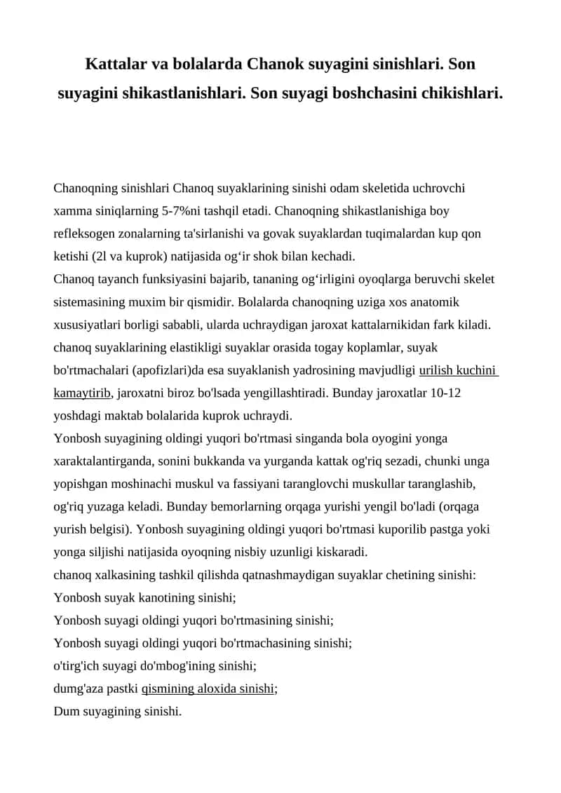 Chanoq suyagini sinishlari 1