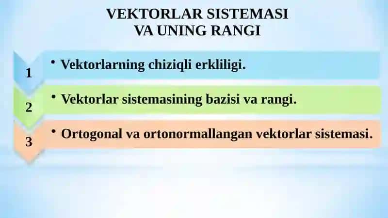 VEKTORLAR SISTEMASI VA UNING RANGI