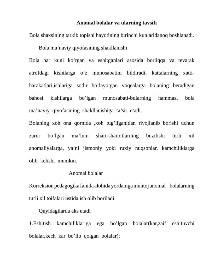 Anomal bolalar va ularning tavsifi 1