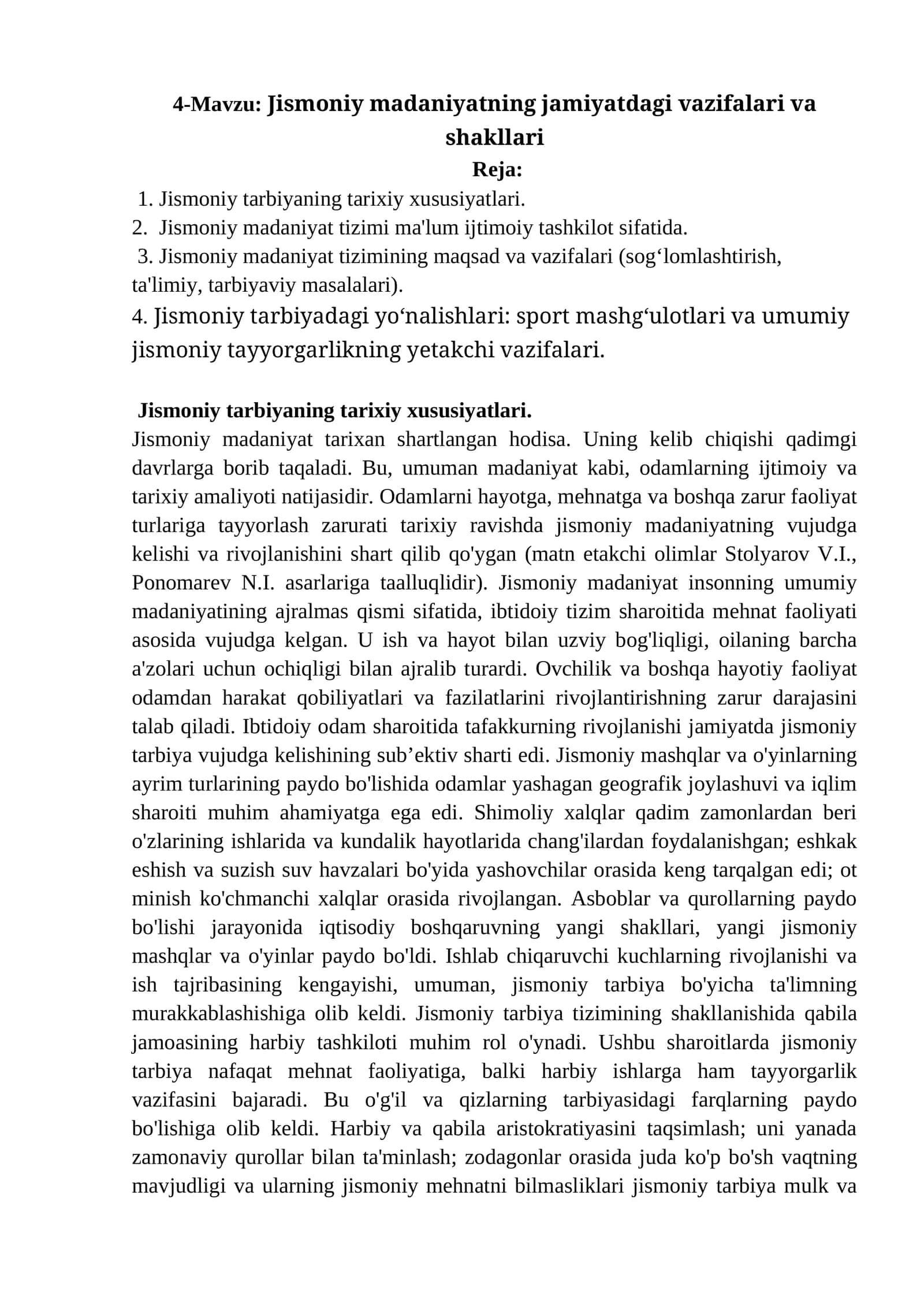 Jismoniy madaniyatning jamiyatdagi vazifalari va shakllari 1