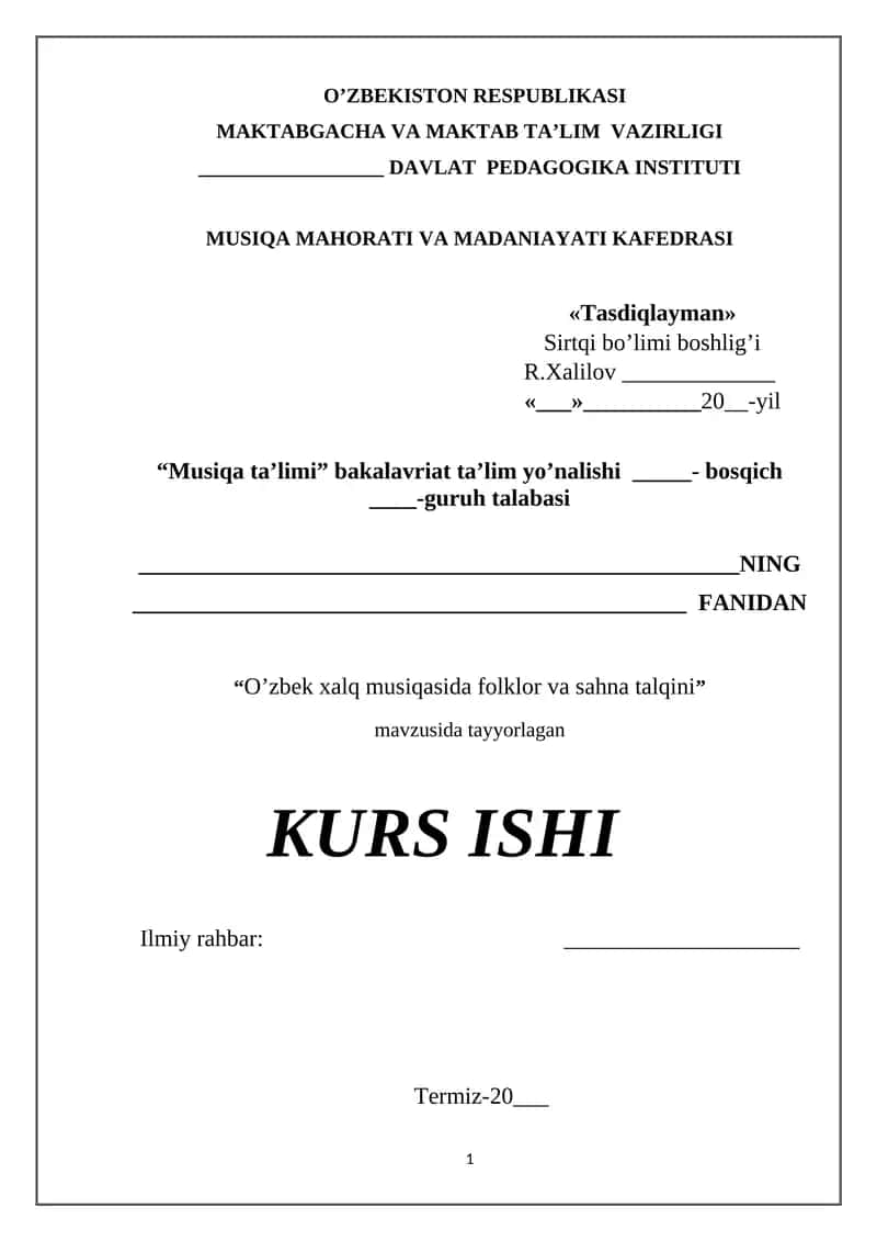 O’zbek xalq musiqasida folklor va sahna talqini 1