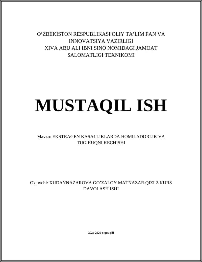 EKSTRAGEN KASALLIKLARDA HOMILADORLIK VA TUGʻRUQNI KECHISHI 1