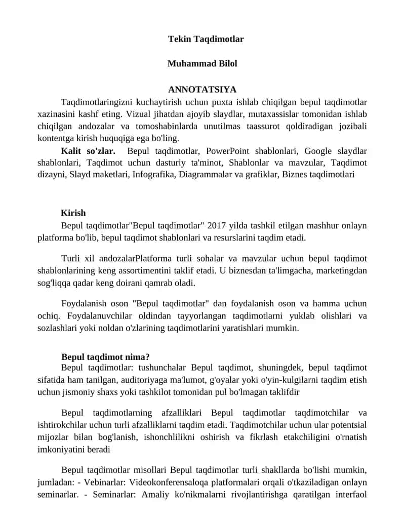 Tekin Taqdimotlar 1
