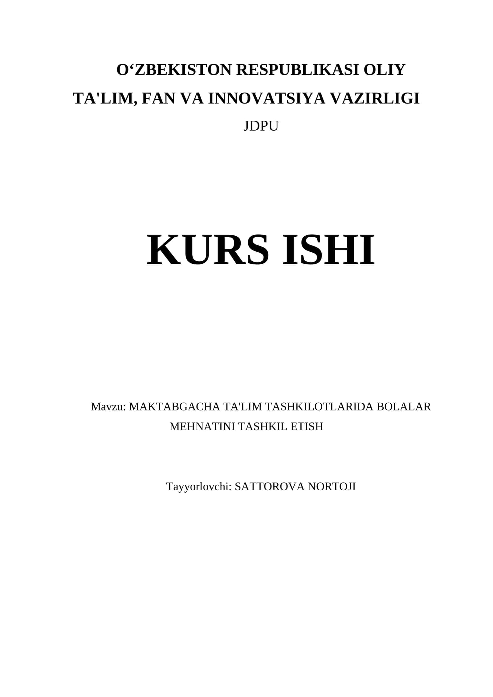 MAKTABGACHA TA'LIM TASHKILOTLARIDA BOLALAR MEHNATINI TASHKIL ETISH 1