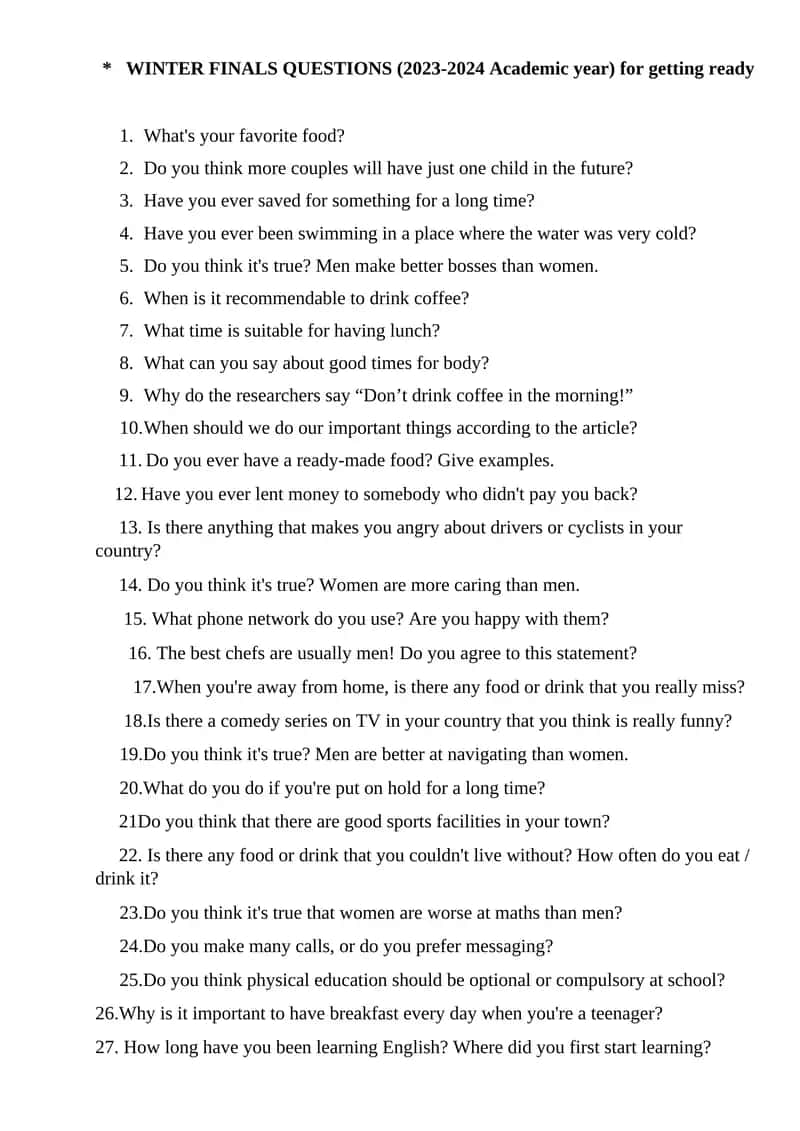 WINTER FINALS QUESTIONS (2023-2024 Academic year) 1