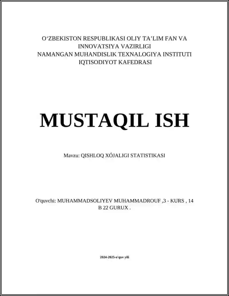QISHLOQ XÓJALIGI STATISTIKASI