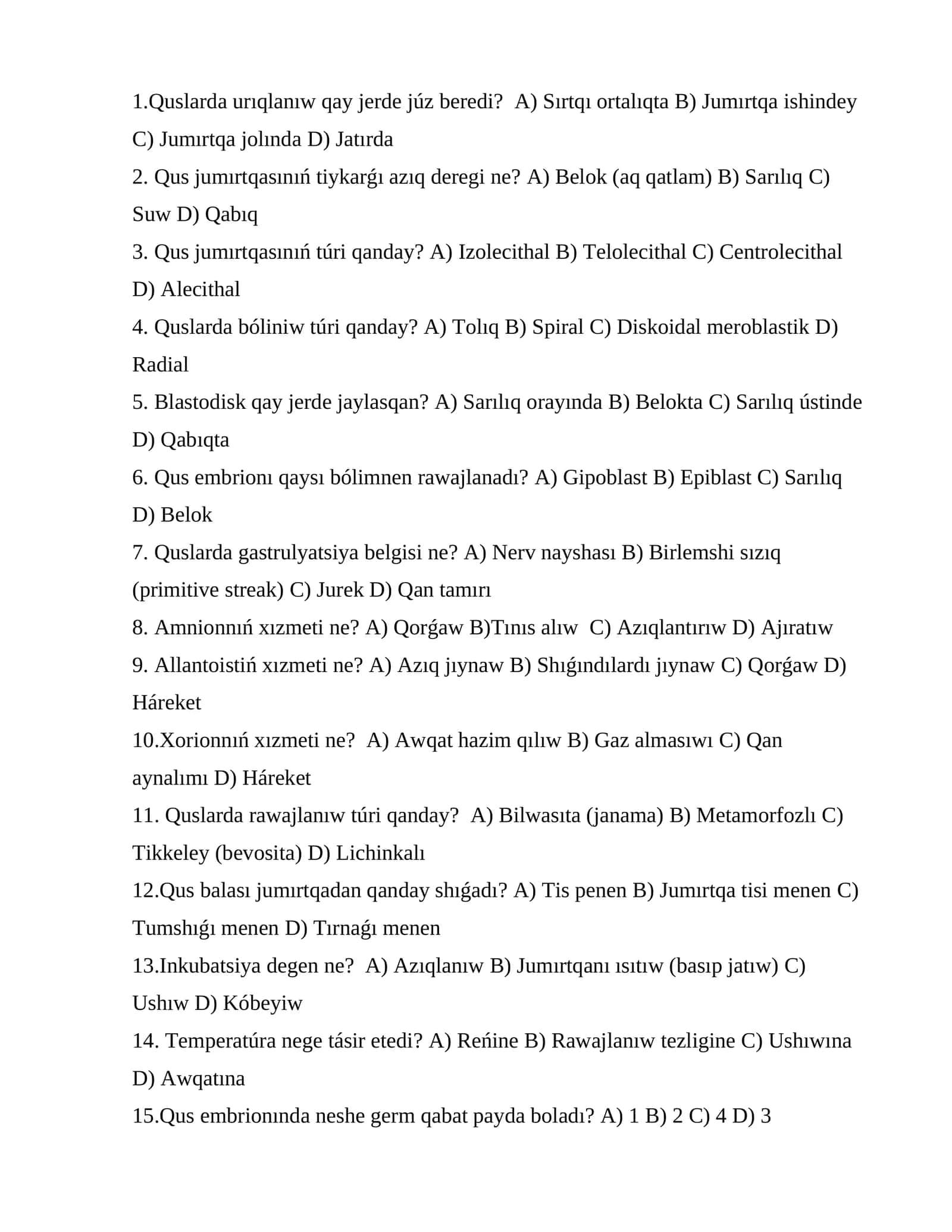 Quslarda rawajlanıw 1
