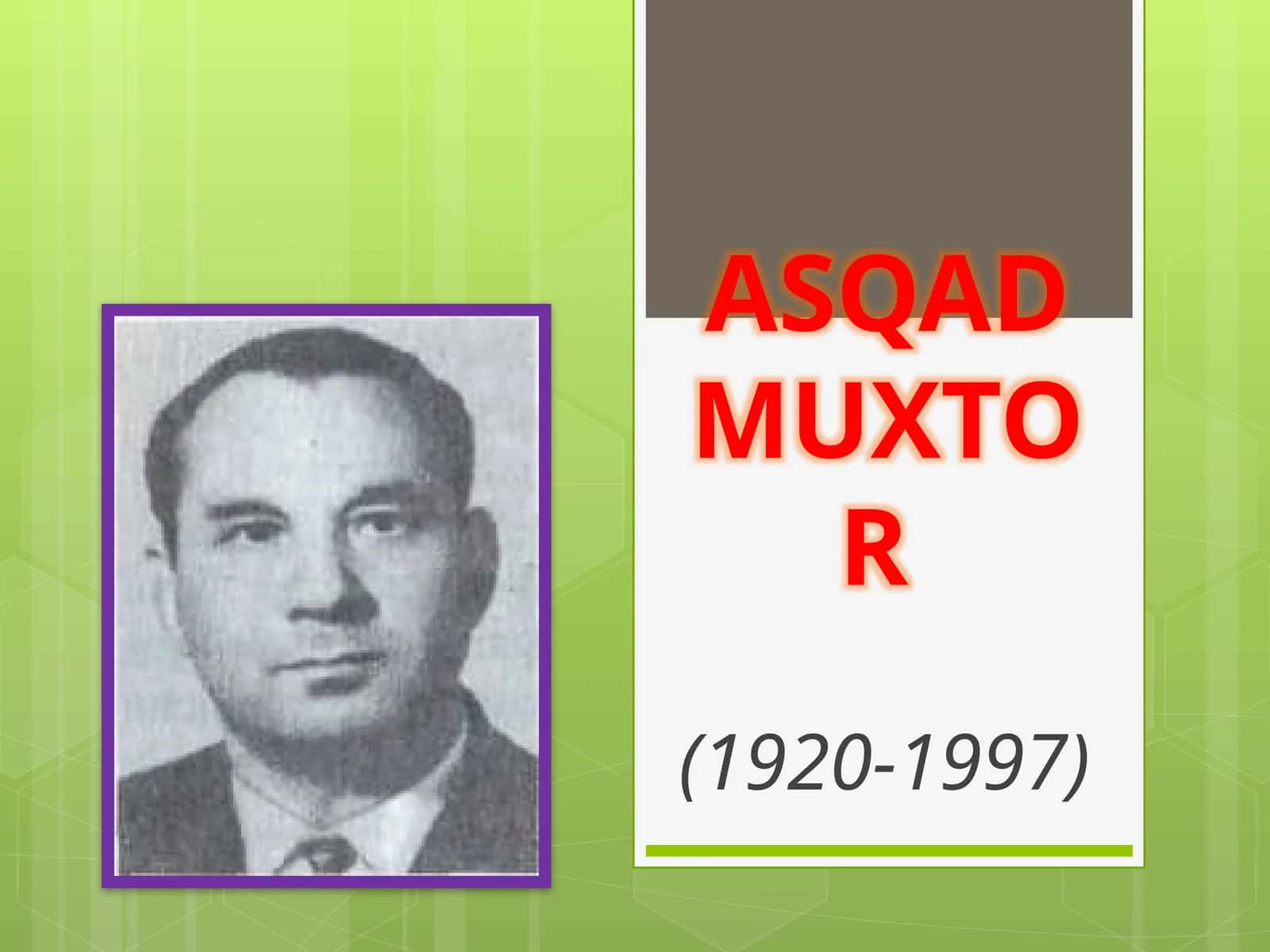 Adabiyot fanidan Asqad Muxtor - Hafta she'ri mavzuda dars taqdimoti 1