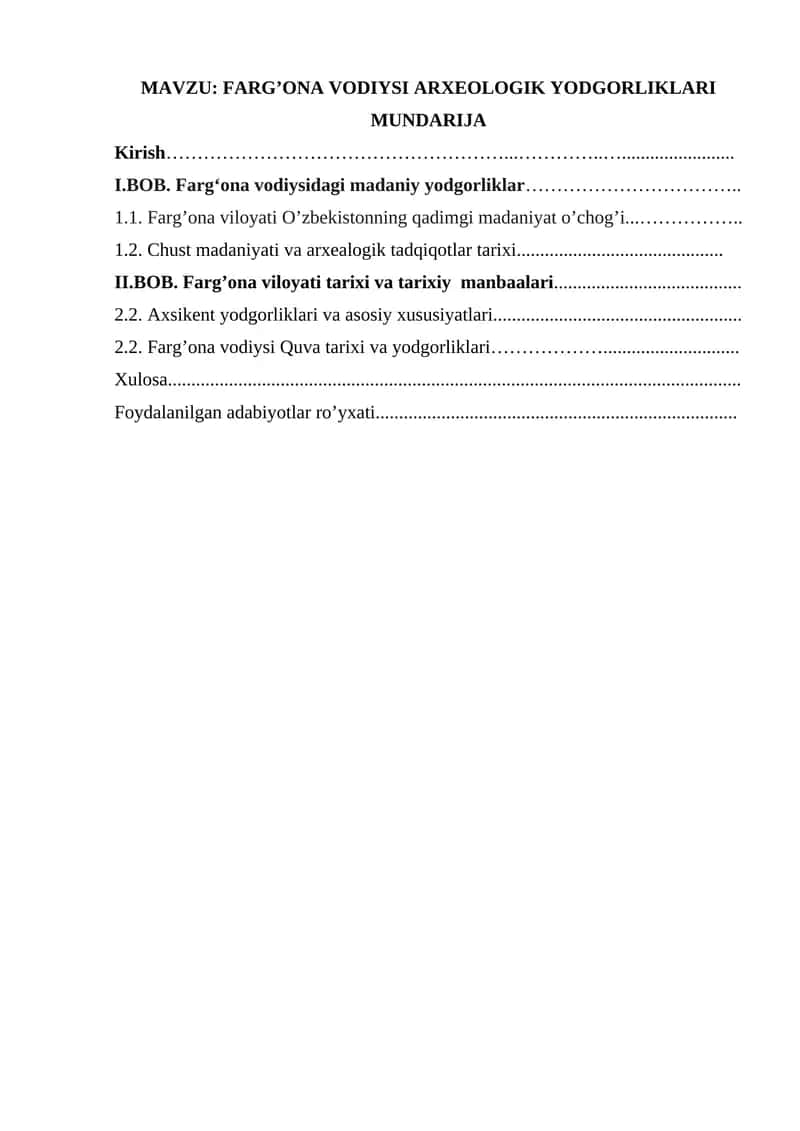 FARG’ONA VODIYSI ARXEOLOGIK YODGORLIKLARI 1