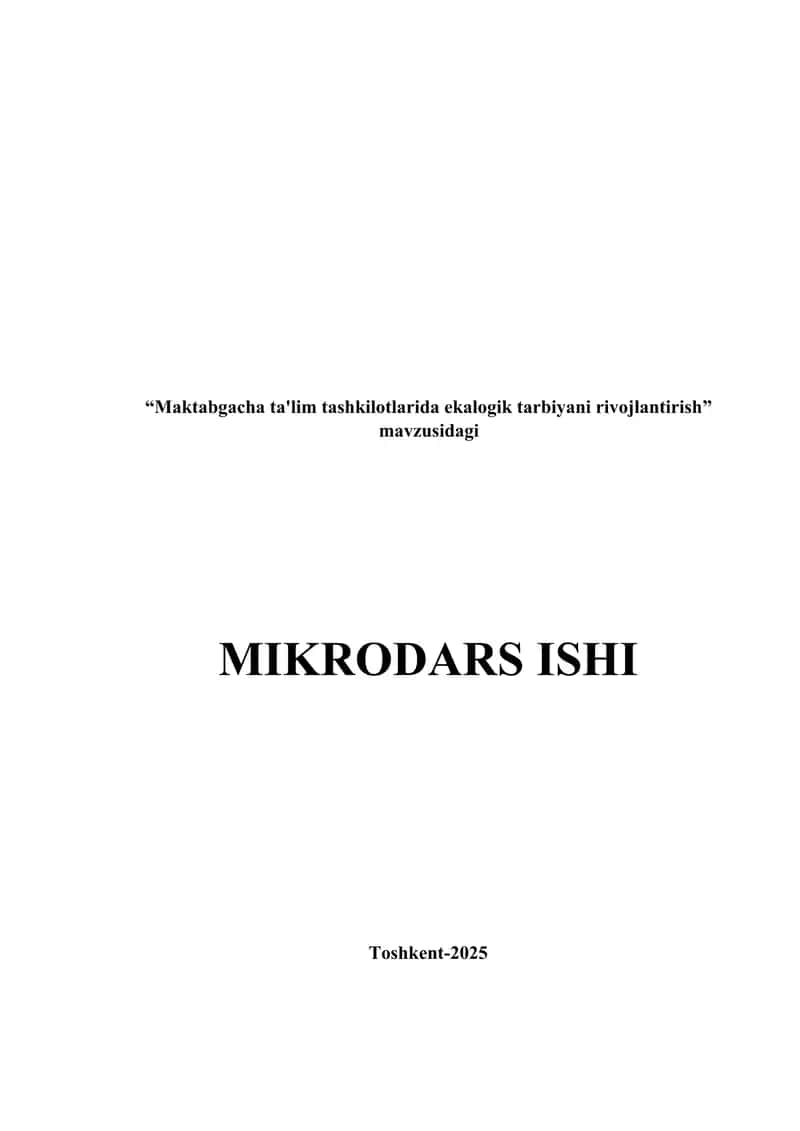 Maktabgacha ta'lim tashkilotlarida ekalogik tarbiyani rivojlantirish 1