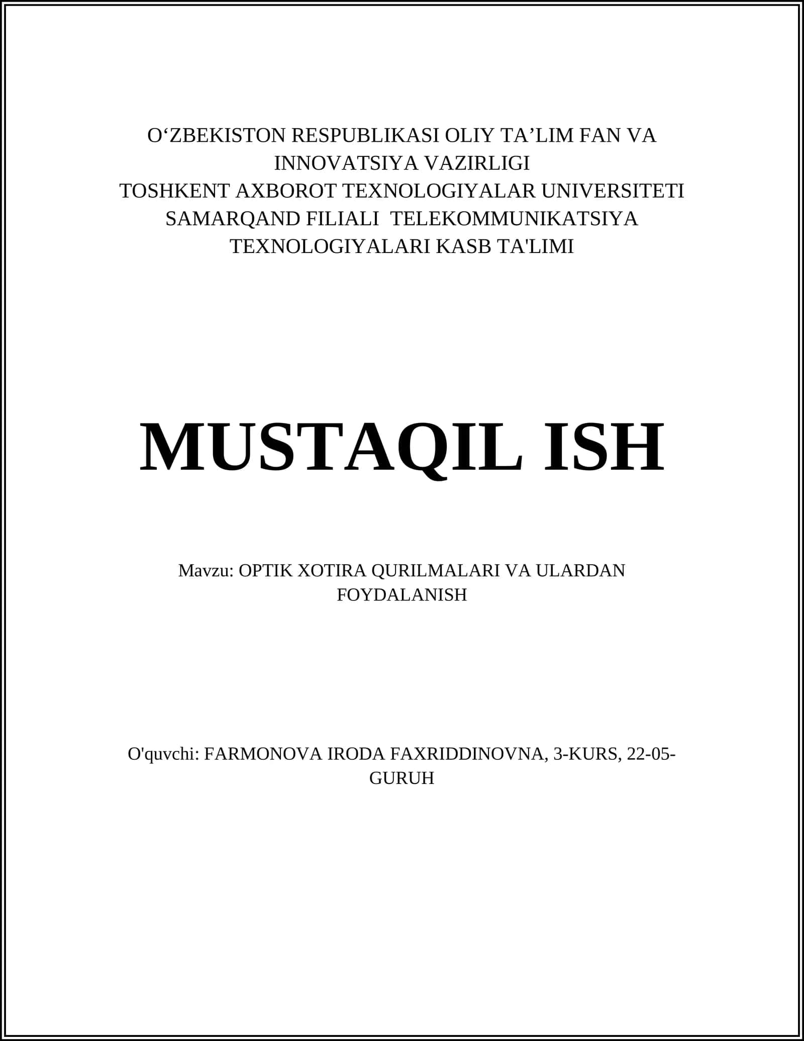OPTIK XOTIRA QURILMALARI VA ULARDAN FOYDALANISH 1