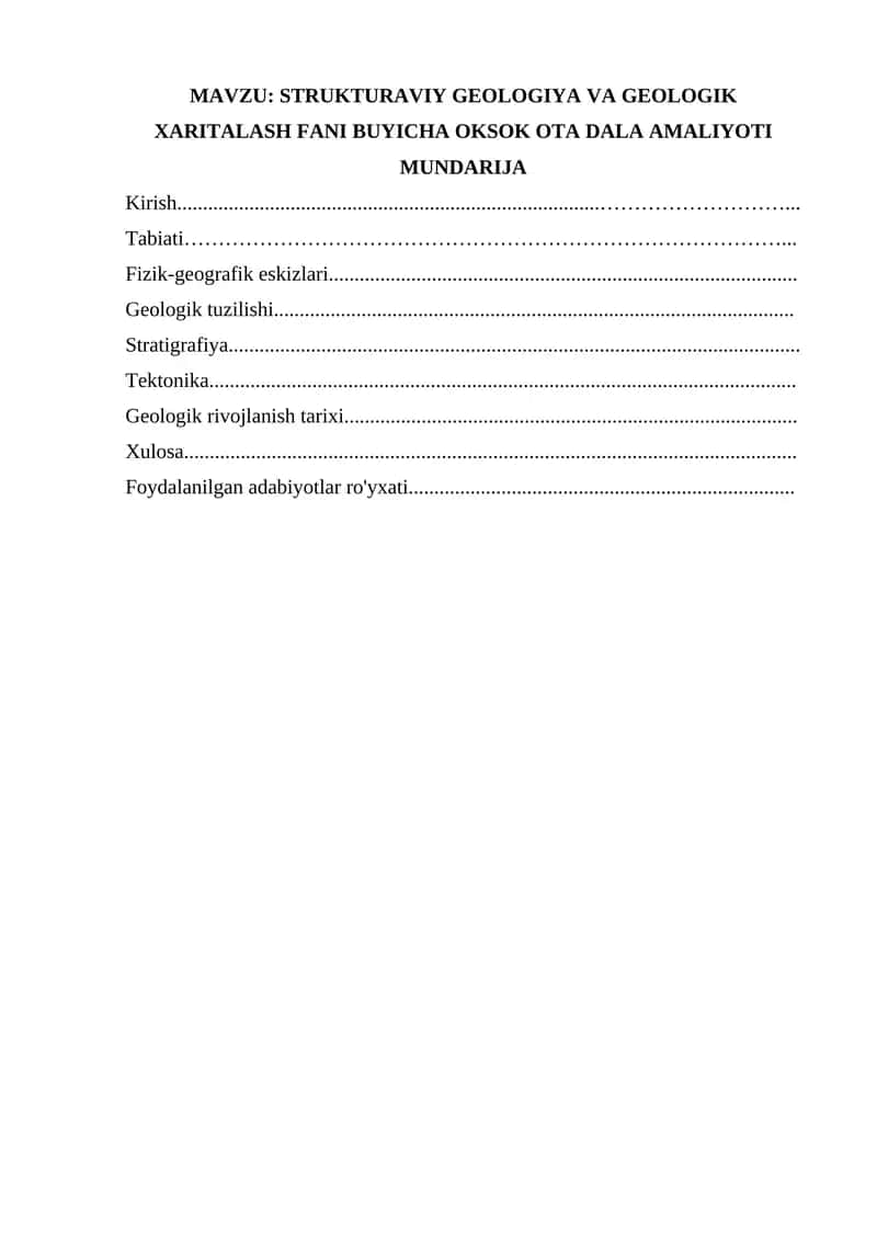 STRUKTURAVIY GEOLOGIYA VA GEOLOGIK XARITALASH FANI BUYICHA OKSOK OTA DALA AMALIYOTI 1