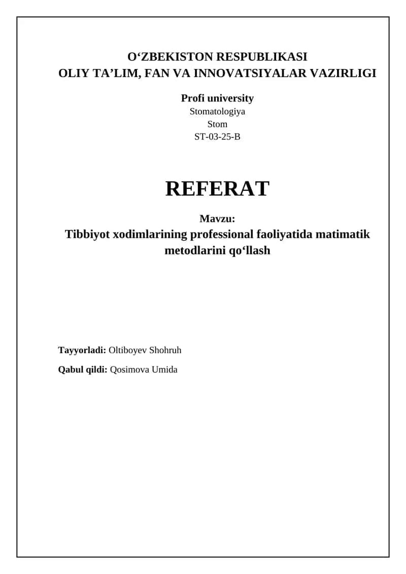 Tibbiyotda matematik usullarning asosiy qo'llanilishi 1
