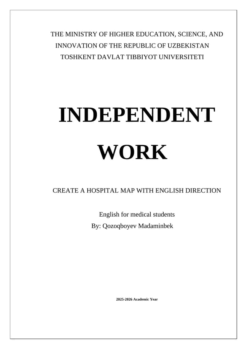 Independent Work: Create a Hospital Map with English Direction 1