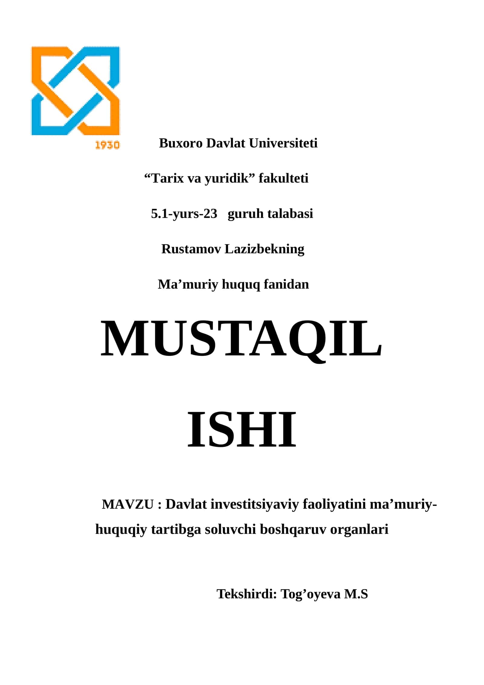 Davlat investitsiyaviy faoliyatini ma’muriy-huquqiy tartibga soluvchi boshqaruv organlari 1