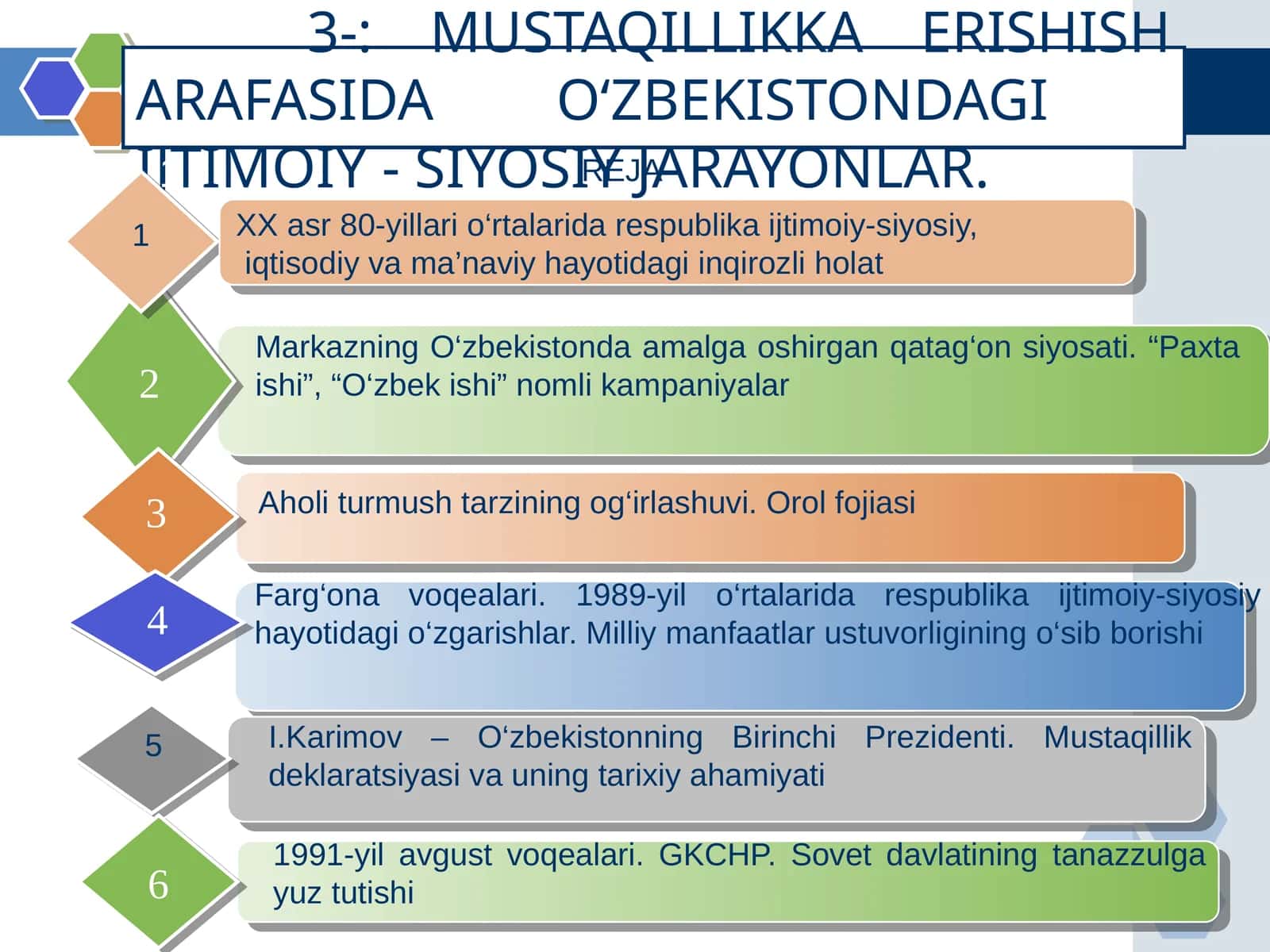 MUSTAQILLIKKA ERISHISH ARAFASIDA O‘ZBEKISTONDAGI IJTIMOIY - SIYOSIY JARAYONLAR 1