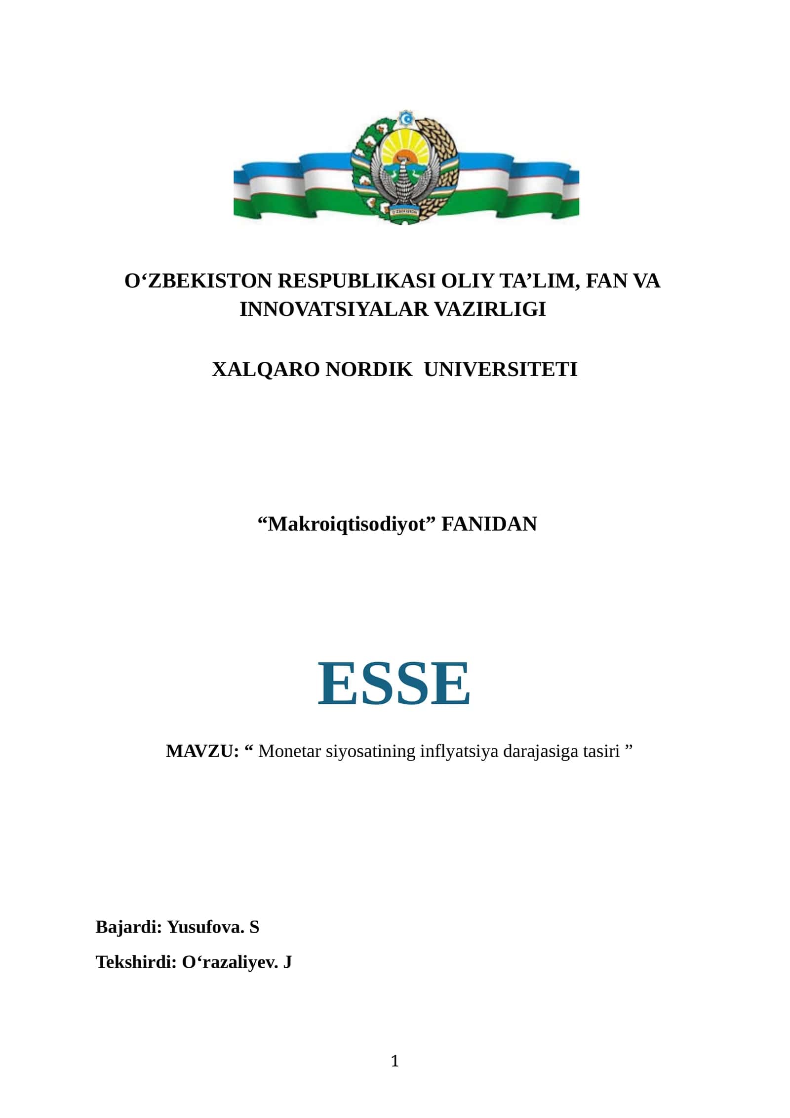 Monetar siyosatining inflyatsiya darajasiga tasiri. 1