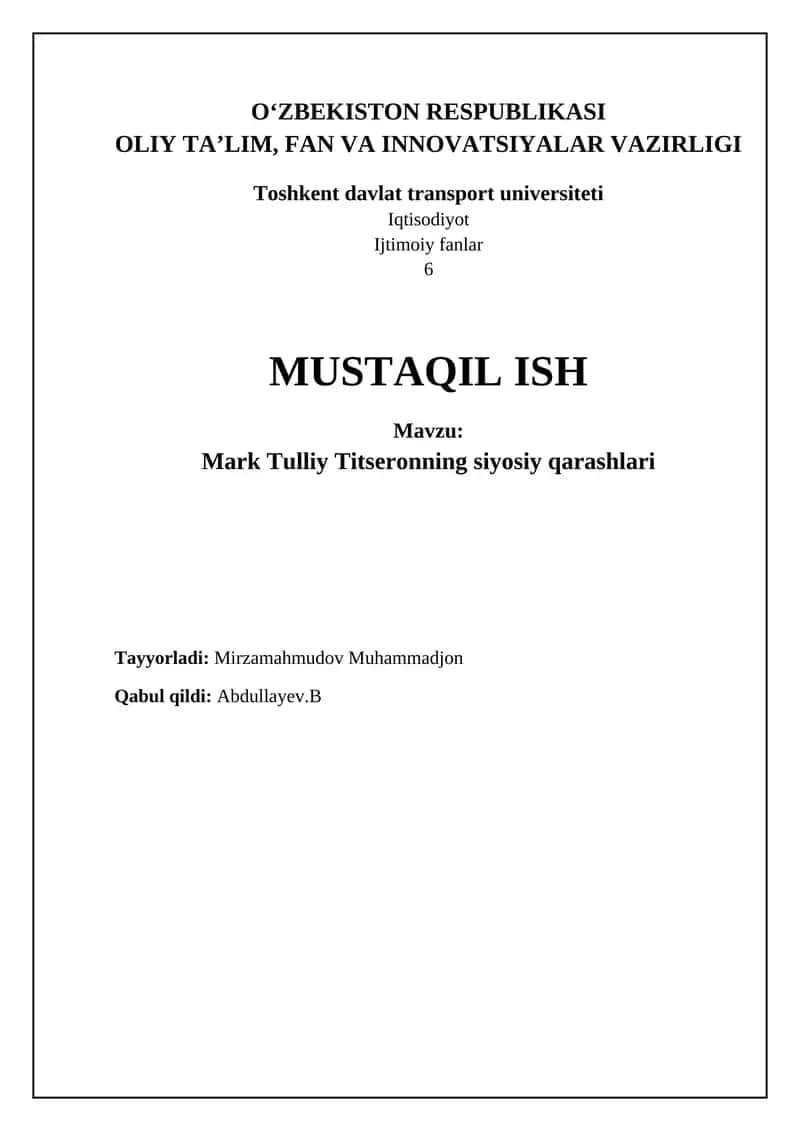 Mark Tulli Siseroning siyosiy qarashlari 1