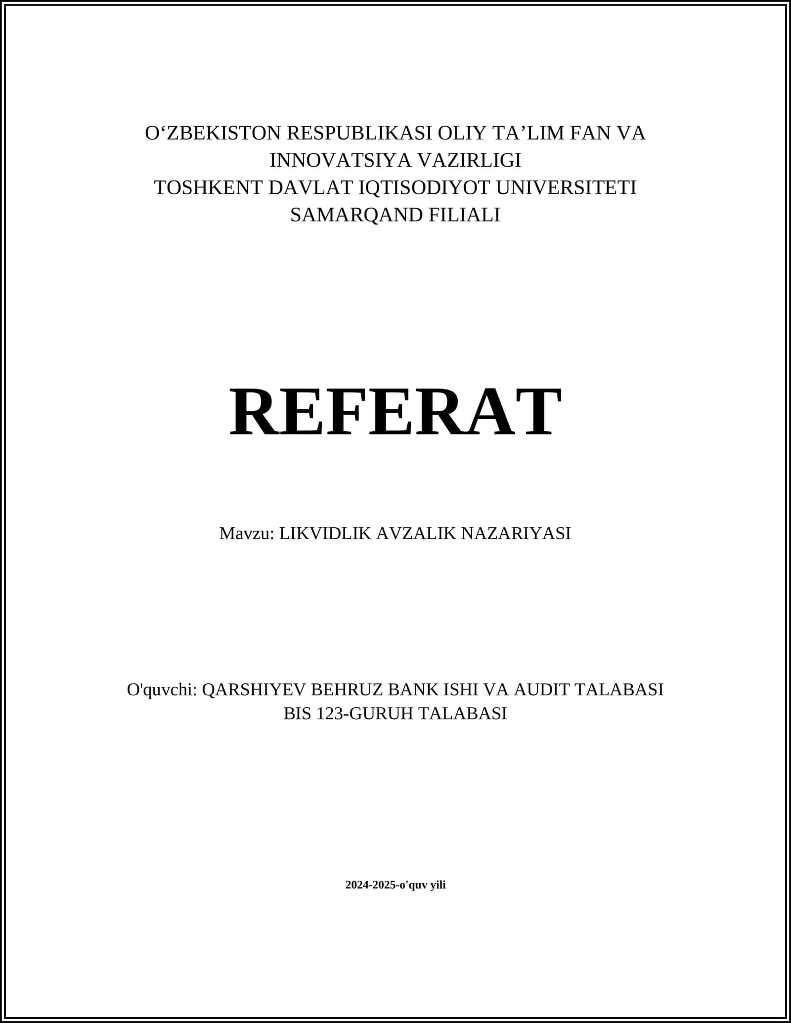 LIKVIDLIK AVZALIK NAZARIYASI 1